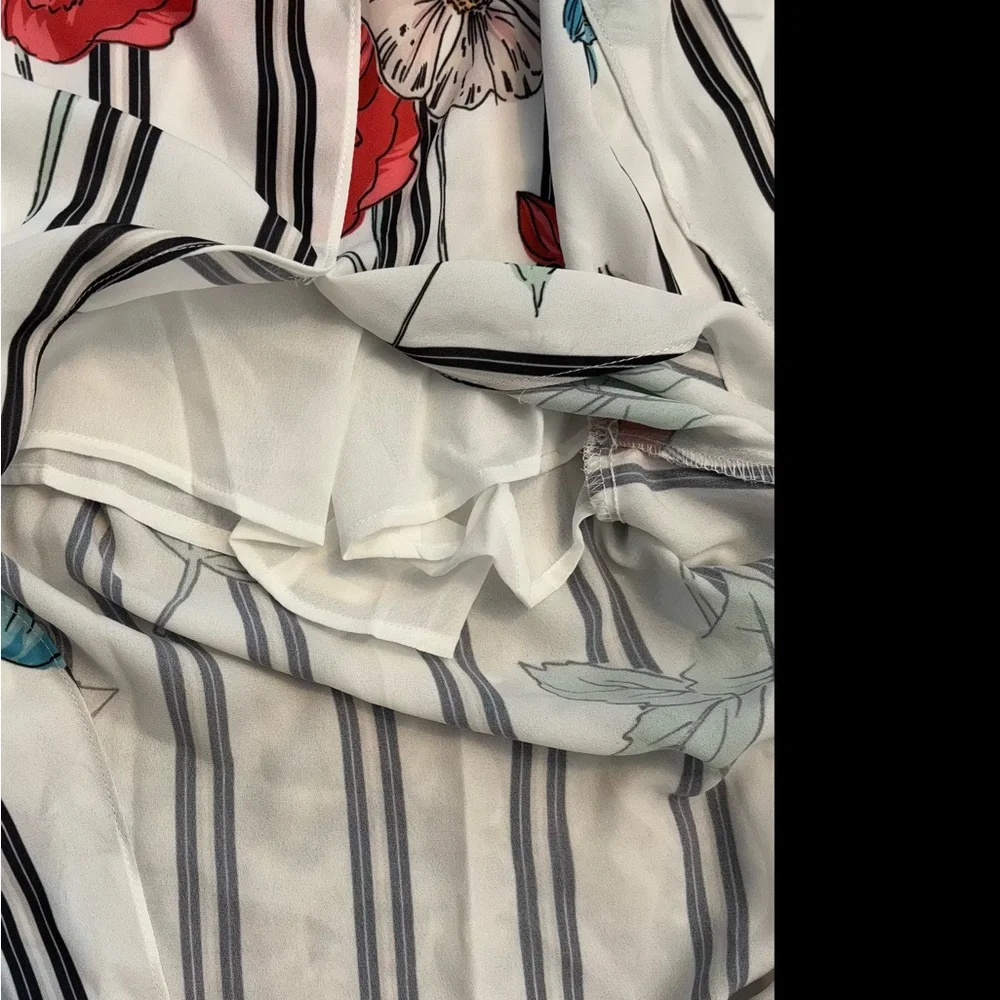 FREE THE ROSES Floral Striped Wide Leg Pants Slit Boho Vacation Size Small NWT